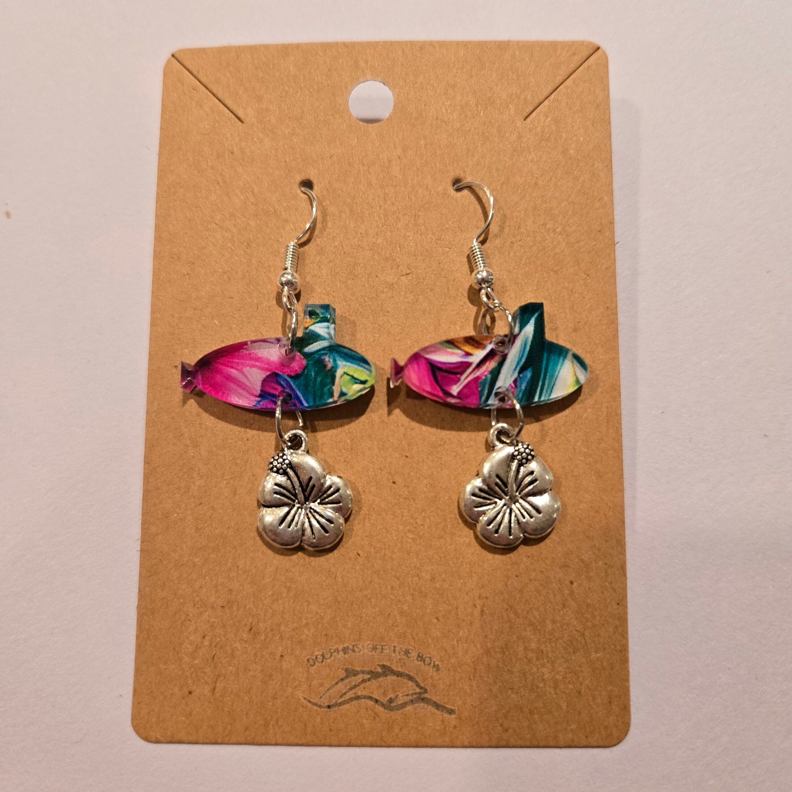 Dolphins Off the Bow Submarine Dangle Earrings