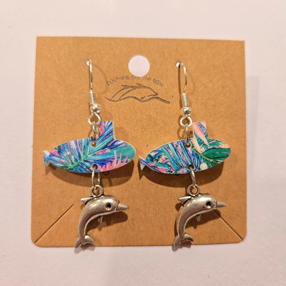 Dolphins Off the Bow Submarine Dangle Earrings