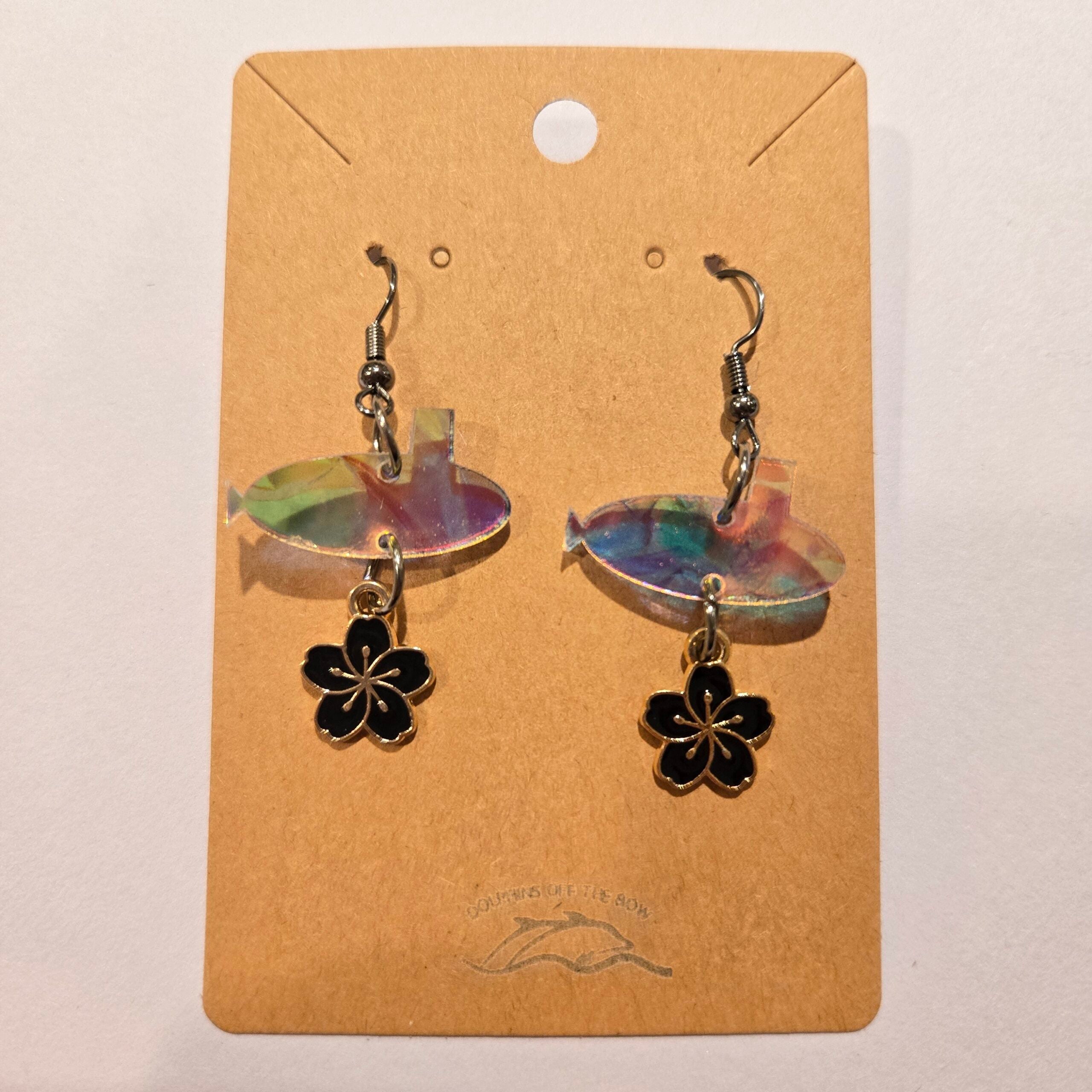 Dolphins Off the Bow Submarine Dangle Earrings