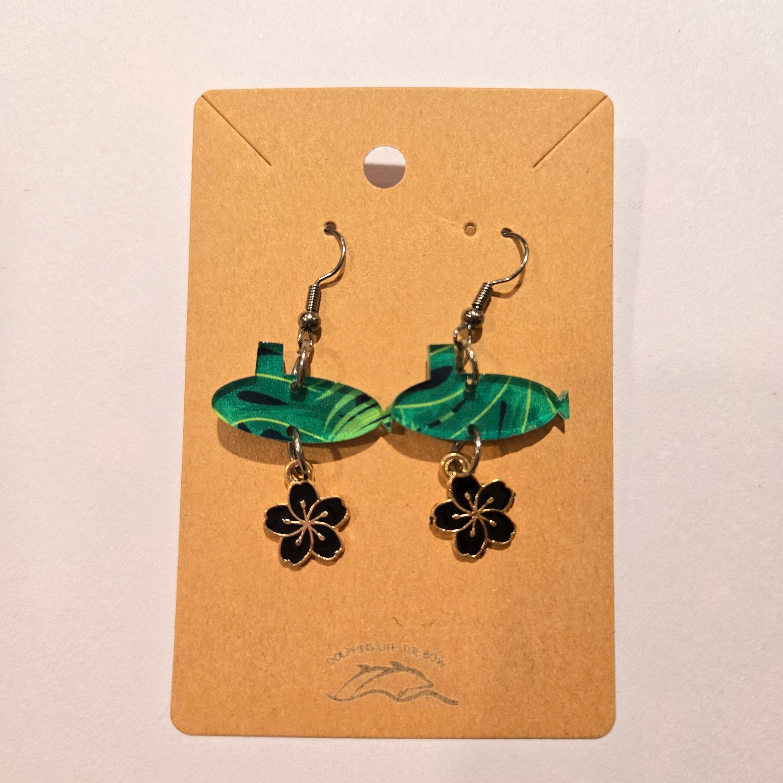 Dolphins Off the Bow Submarine Dangle Earrings