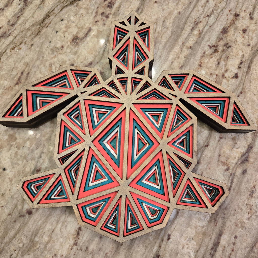 Layered Wooden Geometric Honu