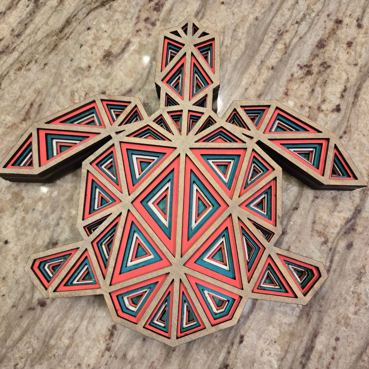 Layered Wooden Geometric Honu