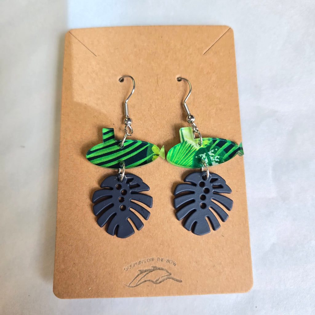 Dolphins Off the Bow Submarine Dangle Earrings