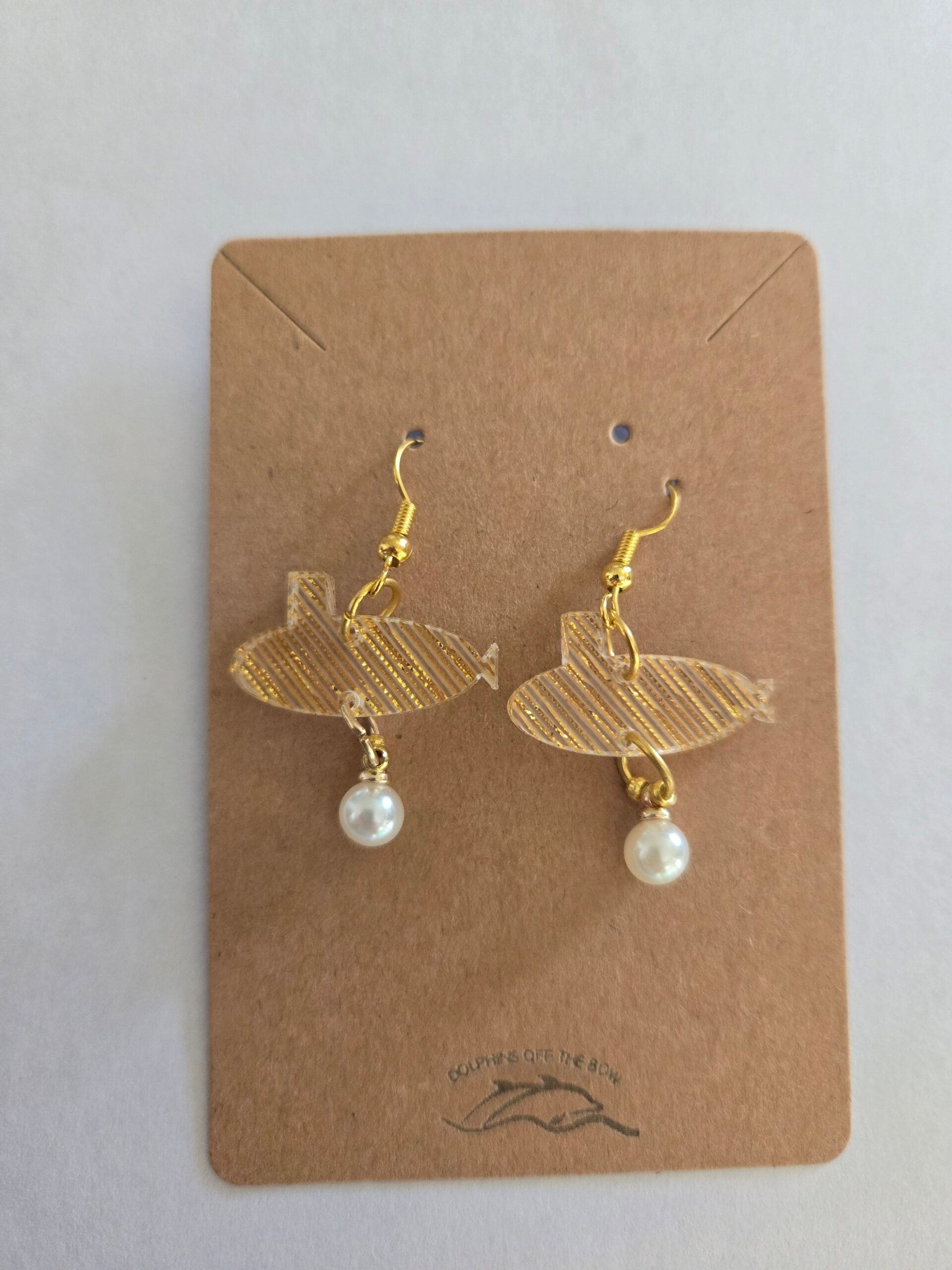 Dolphins Off the Bow Submarine Dangle Earrings