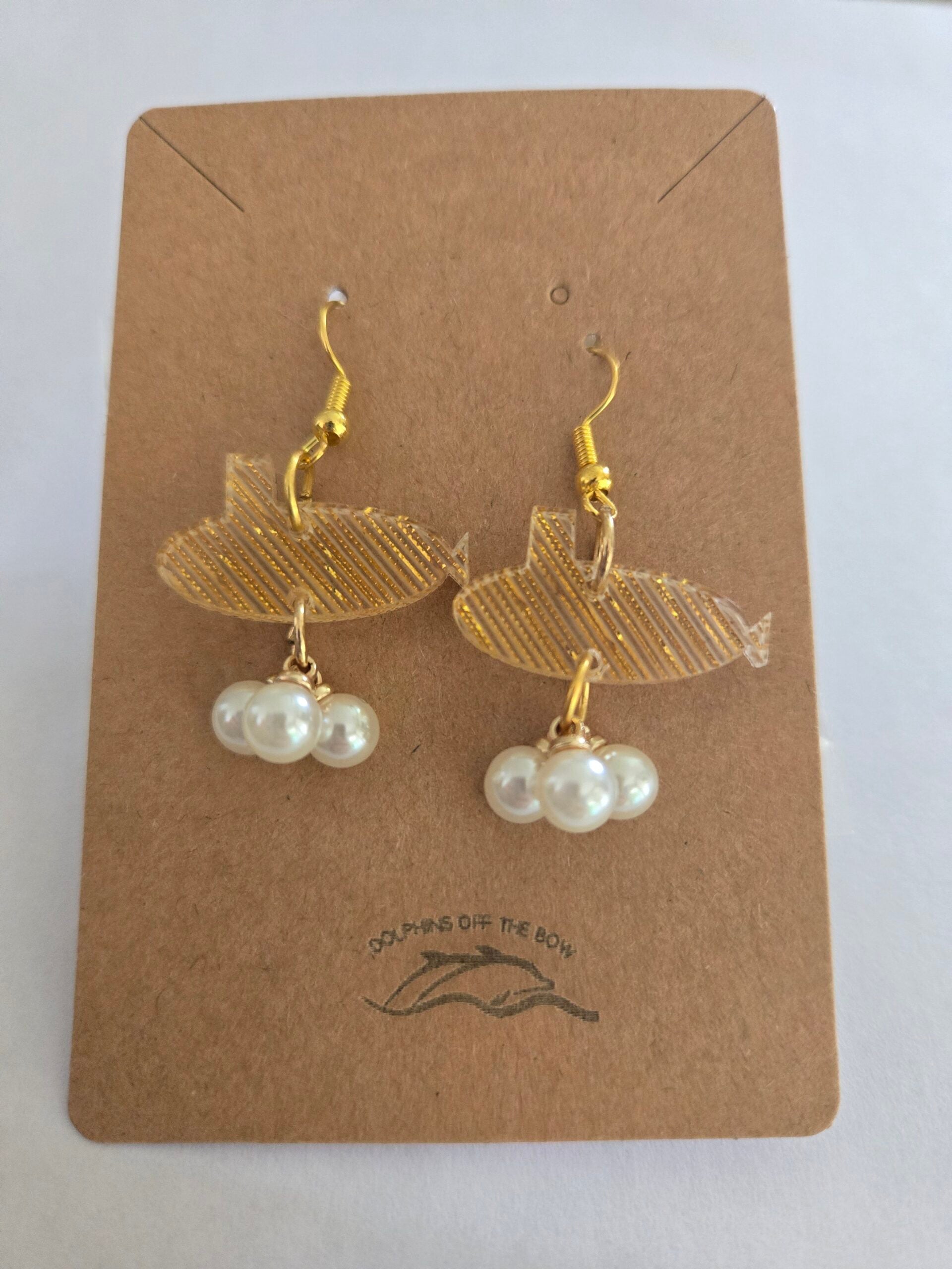 Dolphins Off the Bow Submarine Dangle Earrings