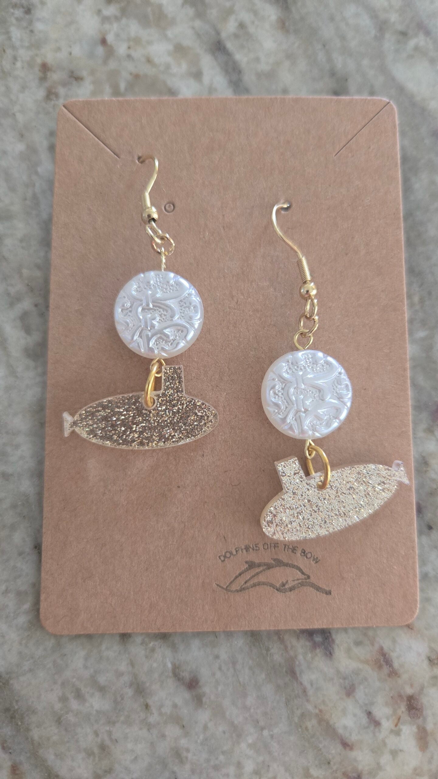 Dolphins Off the Bow Submarine Dangle Earrings