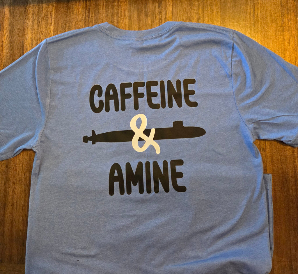 Caffeine & Amine w/ Coffee Cup - Adult T-Shirt