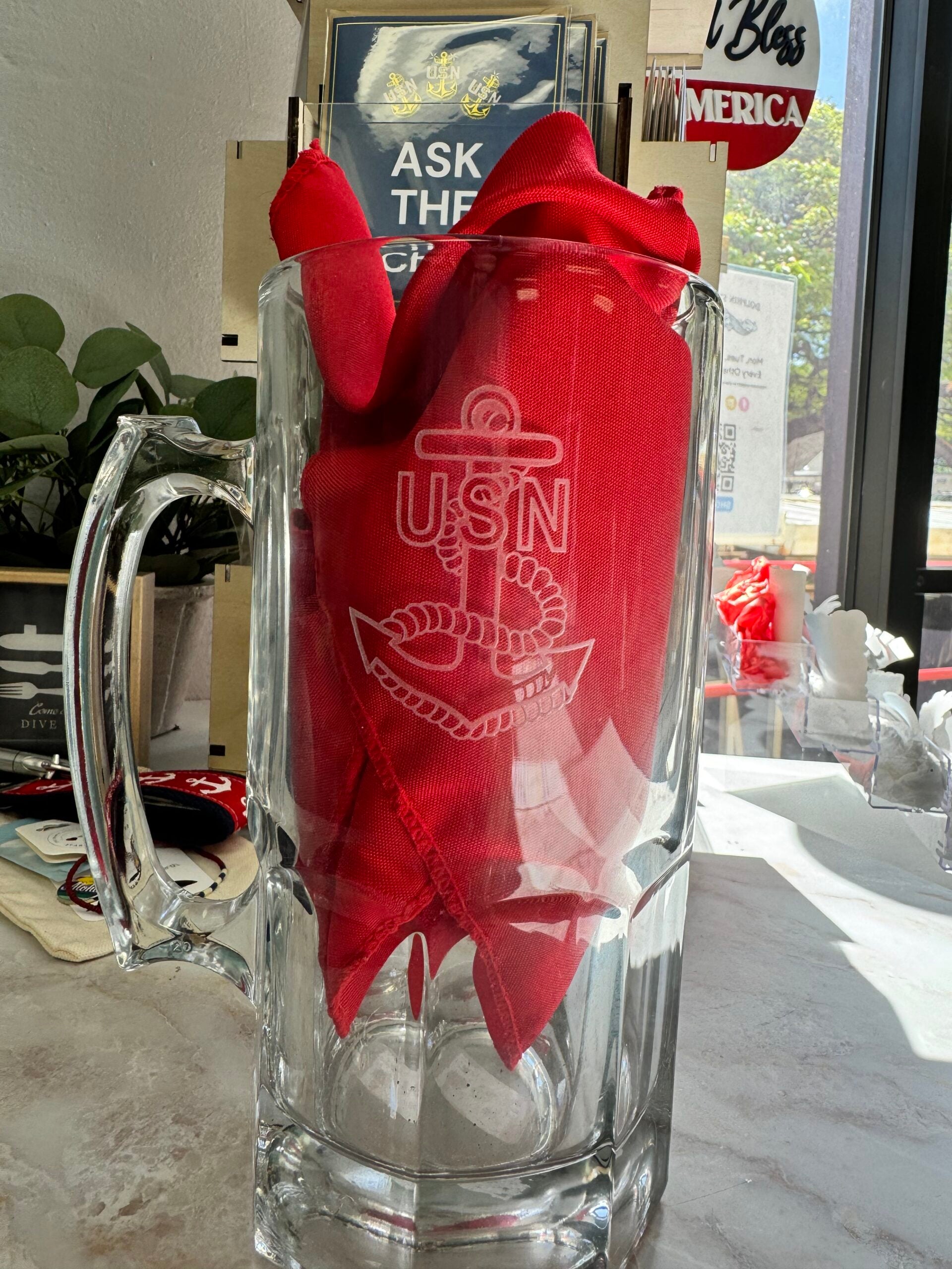 34oz Beer Mug w: handle + etching - CPO Anchor