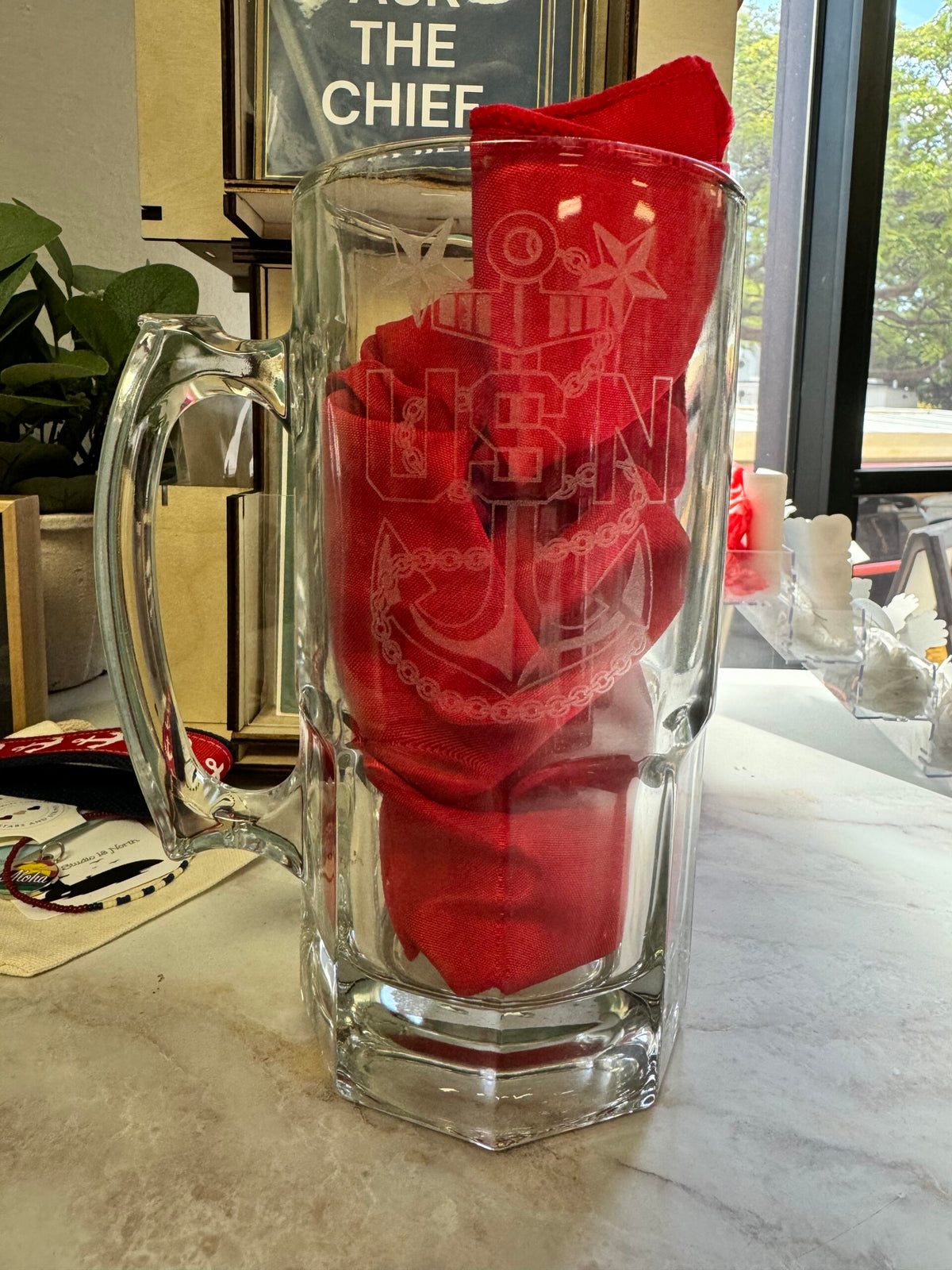 34oz Beer Mug w: handle + etching - MCPO Anchor