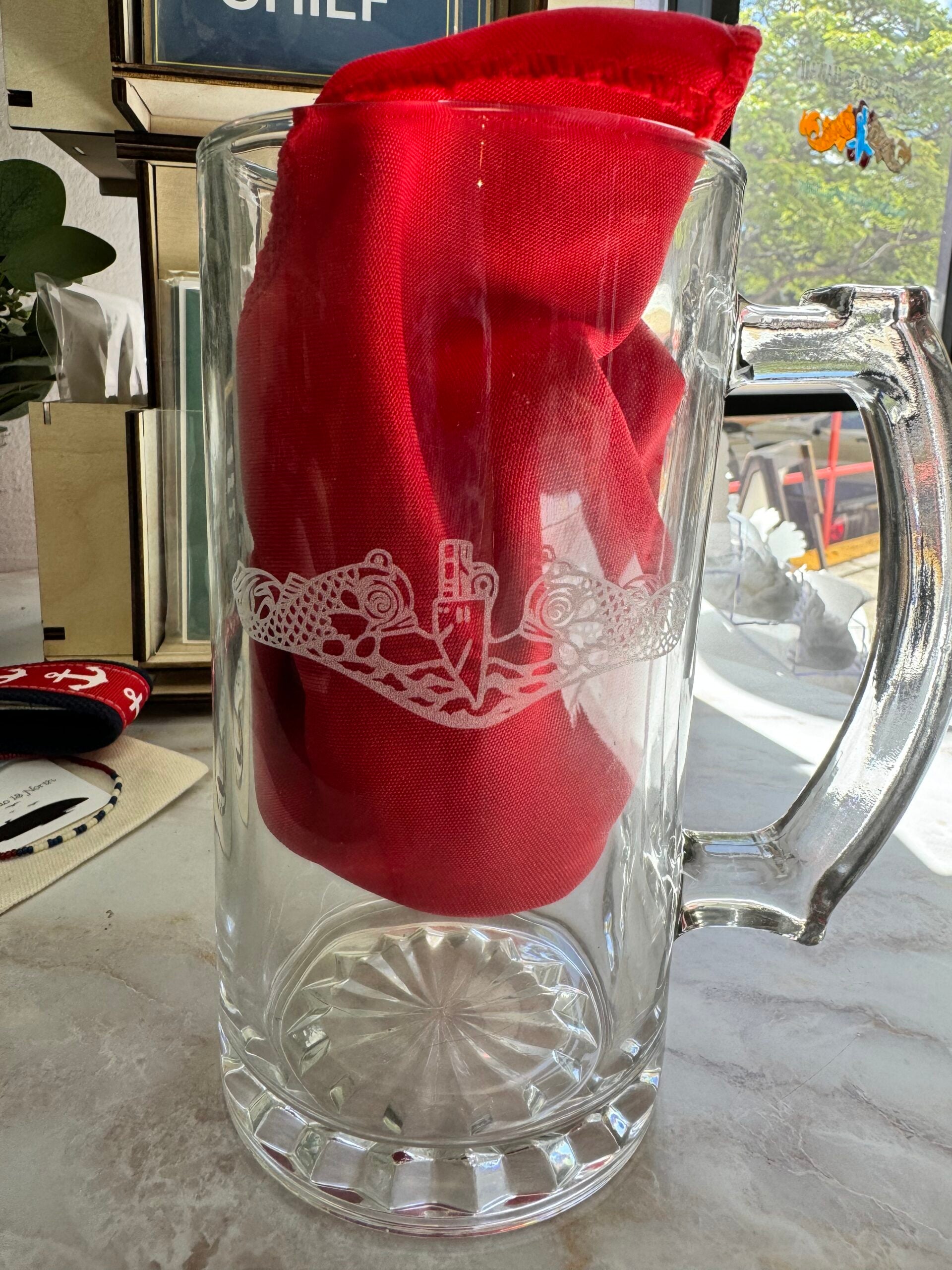 34oz Beer Mug w: handle + etching - dolphins