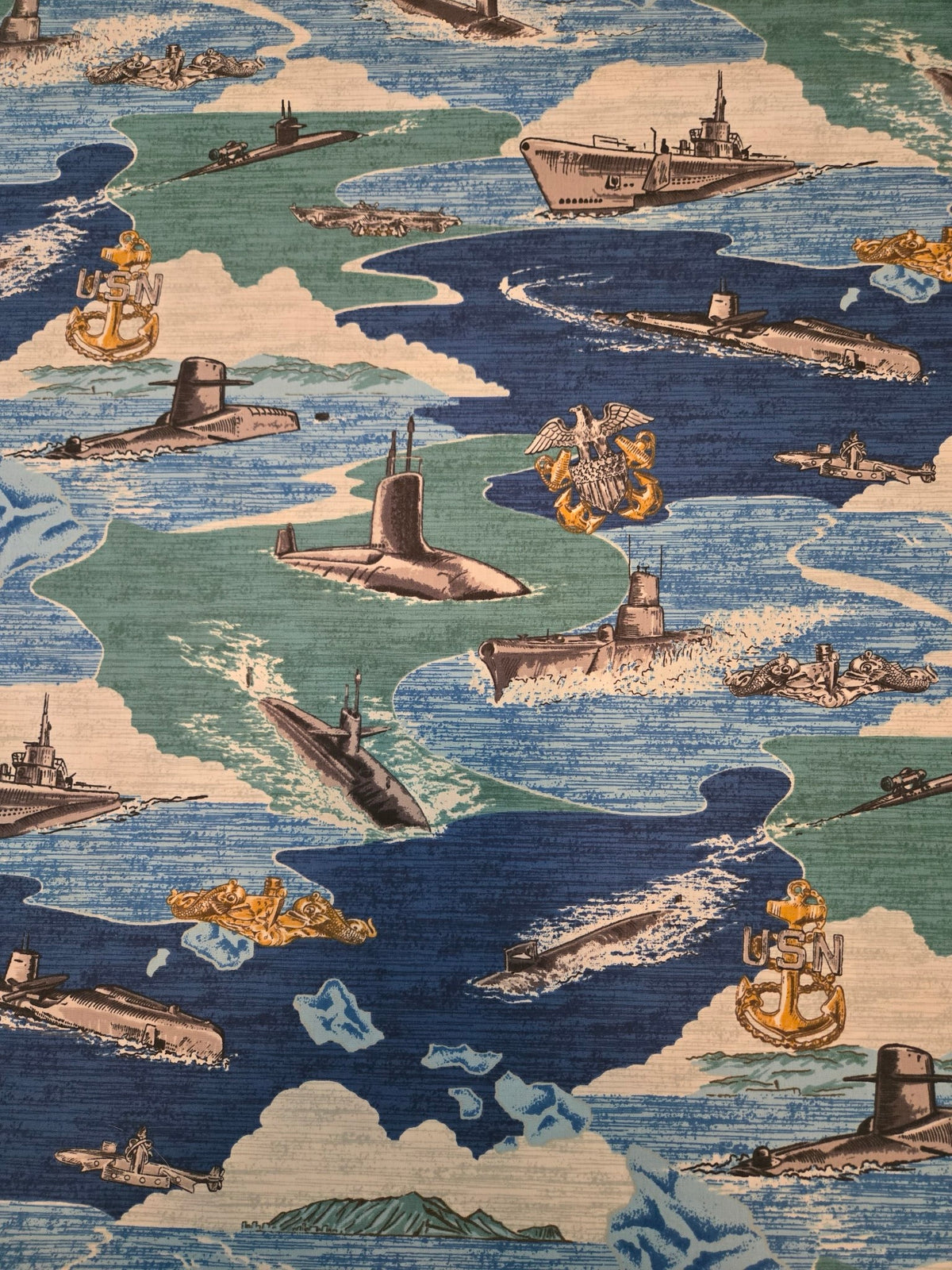 Submarine Aloha Dark Blue Fabric
