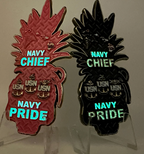 Chief Pineapple Grenade Challenge Coin - Glowing Pink and Red (back)