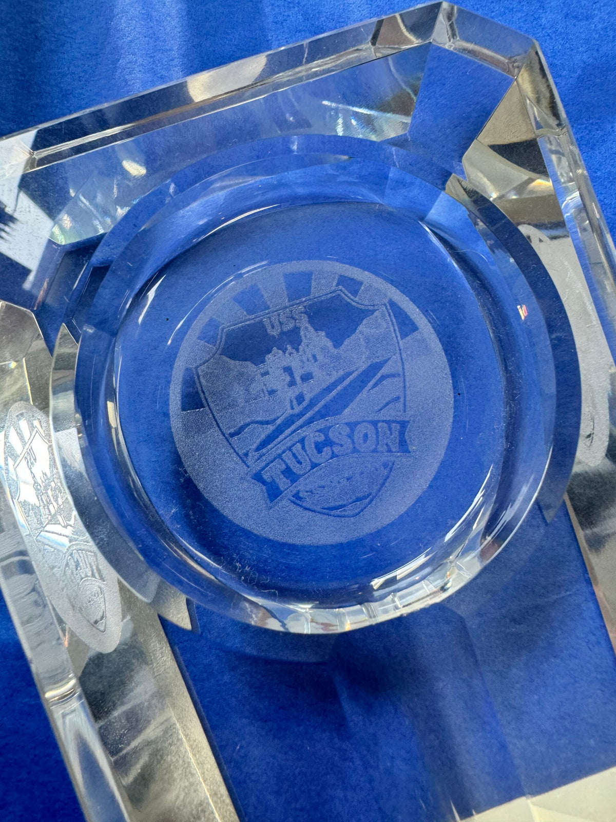 Crystal Cigar Ashtray w: Etching - USS Tucson (SSN-770)