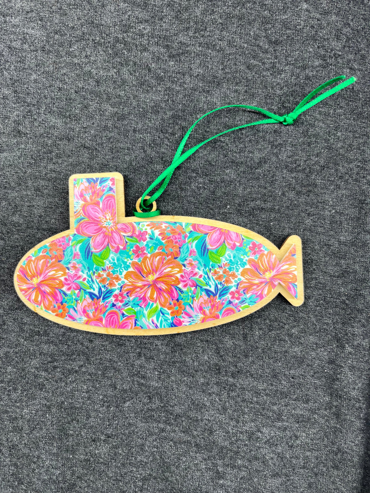 Aqua & Floral Layered Submarine Ornament (Lg)