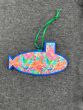 Aqua & Floral Pattern, Blue Base Layered Submarine Ornament (Lg)