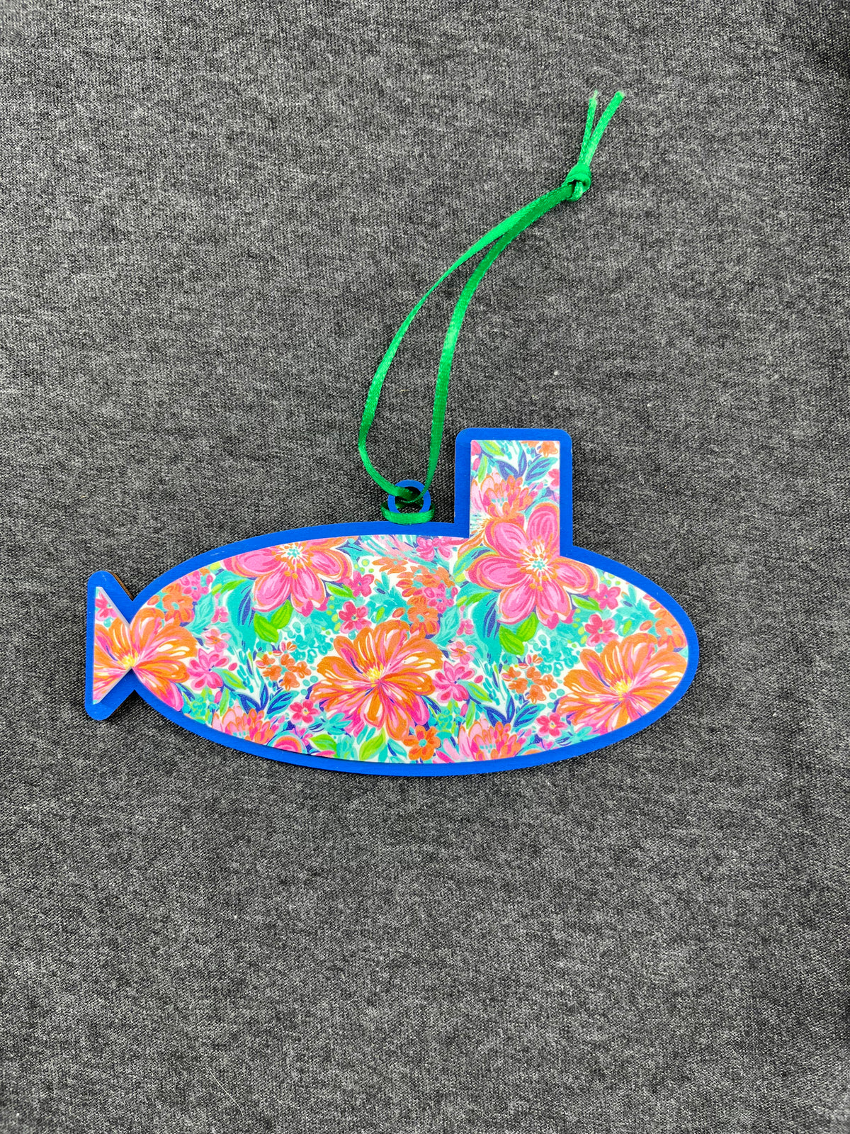 Aqua & Floral Pattern, Blue Base Layered Submarine Ornament (Lg)