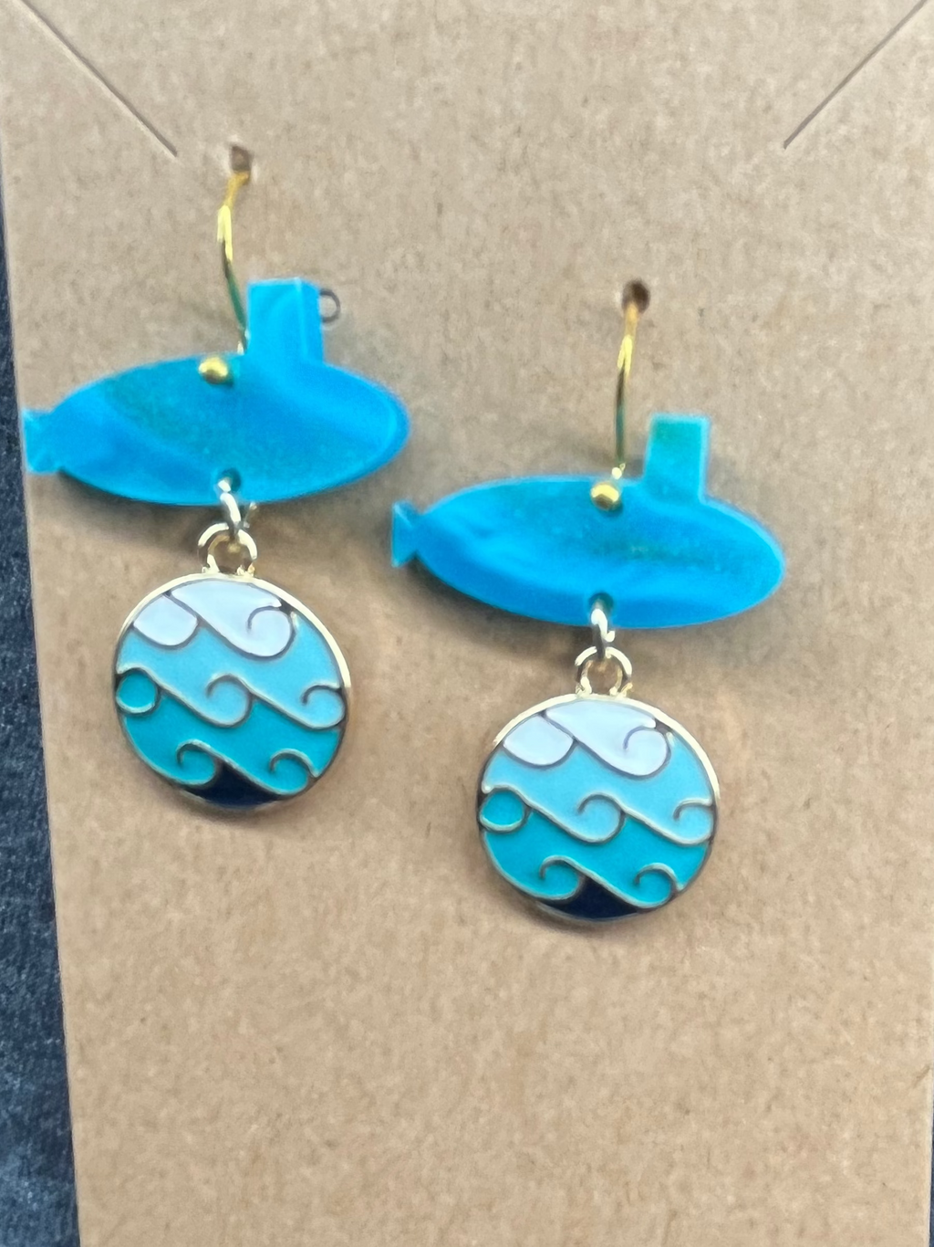 Blue Waves Charm and Turquoise Submarine Hook Earrings