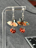 Fall Pattern Sub & Pumpkin Dangle Hook Earrings