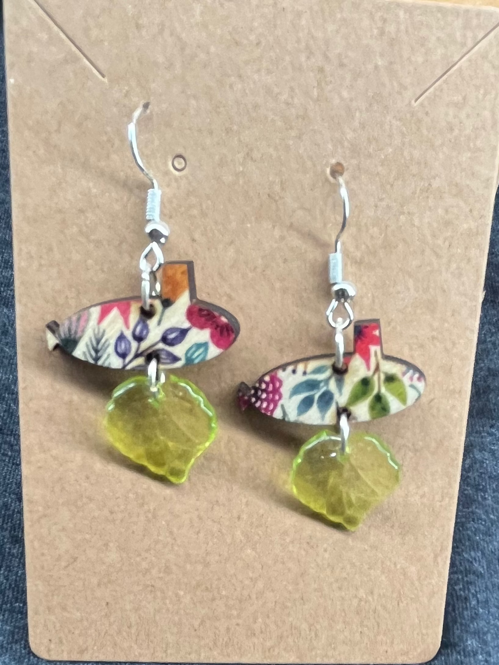 Floral Submarine and Leaf Hook Earrings by Dolphins Off the Bow