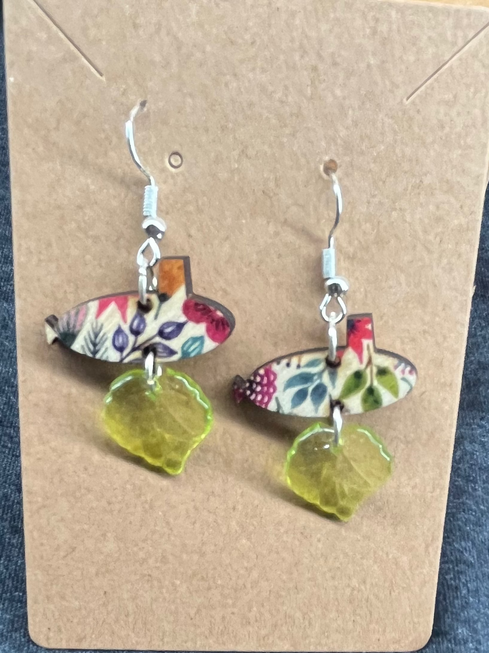 Floral Submarine and Leaf Hook Earrings by Dolphins Off the Bow