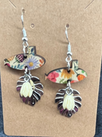 Floral Submarine, Pikake Flower and Monstera Leaf Hook Earrings by Dolphins Off the Bow
