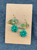 Green Bow & Glitter Submarine Hook Earrings