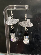 Snowman (clear scarf) and Silver Glitter Submarine Hook Earrings