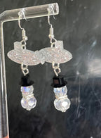 Snowman (clear scarf) and Silver Glitter Submarine Hook Earrings