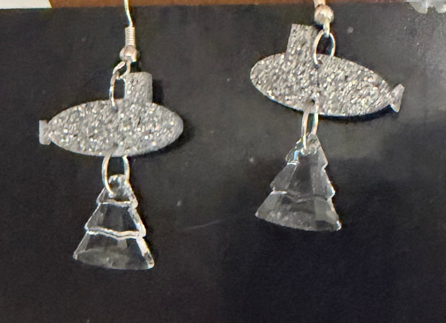 Crystal Tree & Silver Glitter Submarine Hook Earrings