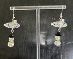 Snowman (green scarf) and Silver Starry Glitter Submarine Hook Earrings