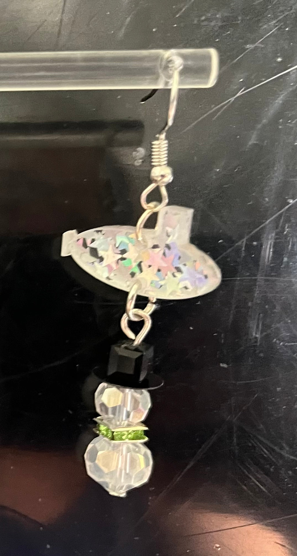 Snowman (green scarf) and Silver Starry Glitter Submarine Hook Earrings