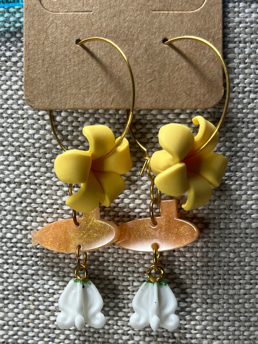 Puakenikeni, Submarine and Crown Flower Hoop Earrings by Dolphins Off the Bow