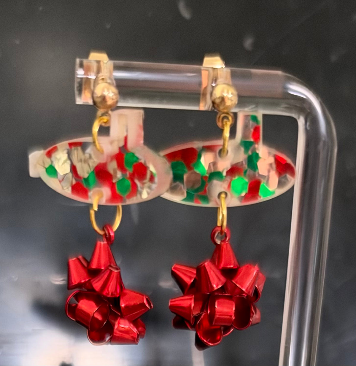 Red Bow & Chunky Glitter Submarine Post Earrings