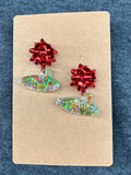 Red Bow & Glitter Submarine Post Earrings