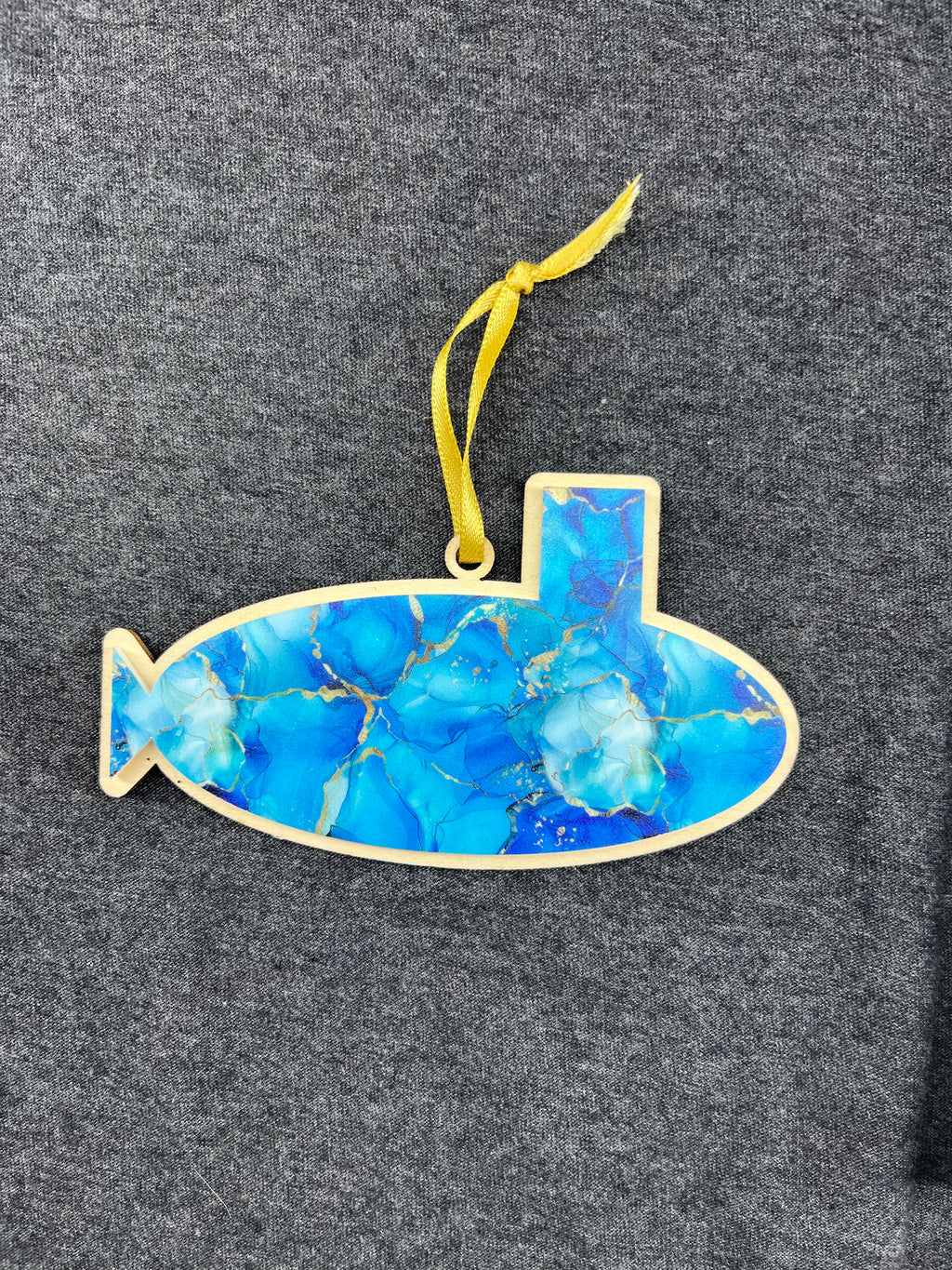 Blue and Gold Marble Layered Submarine Ornament (Lg)