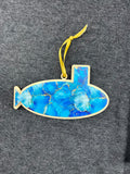 Blue and Gold Marble Layered Submarine Ornament (Lg)