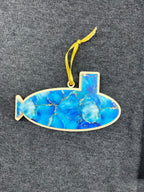 Blue and Gold Marble Layered Submarine Ornament (Lg)