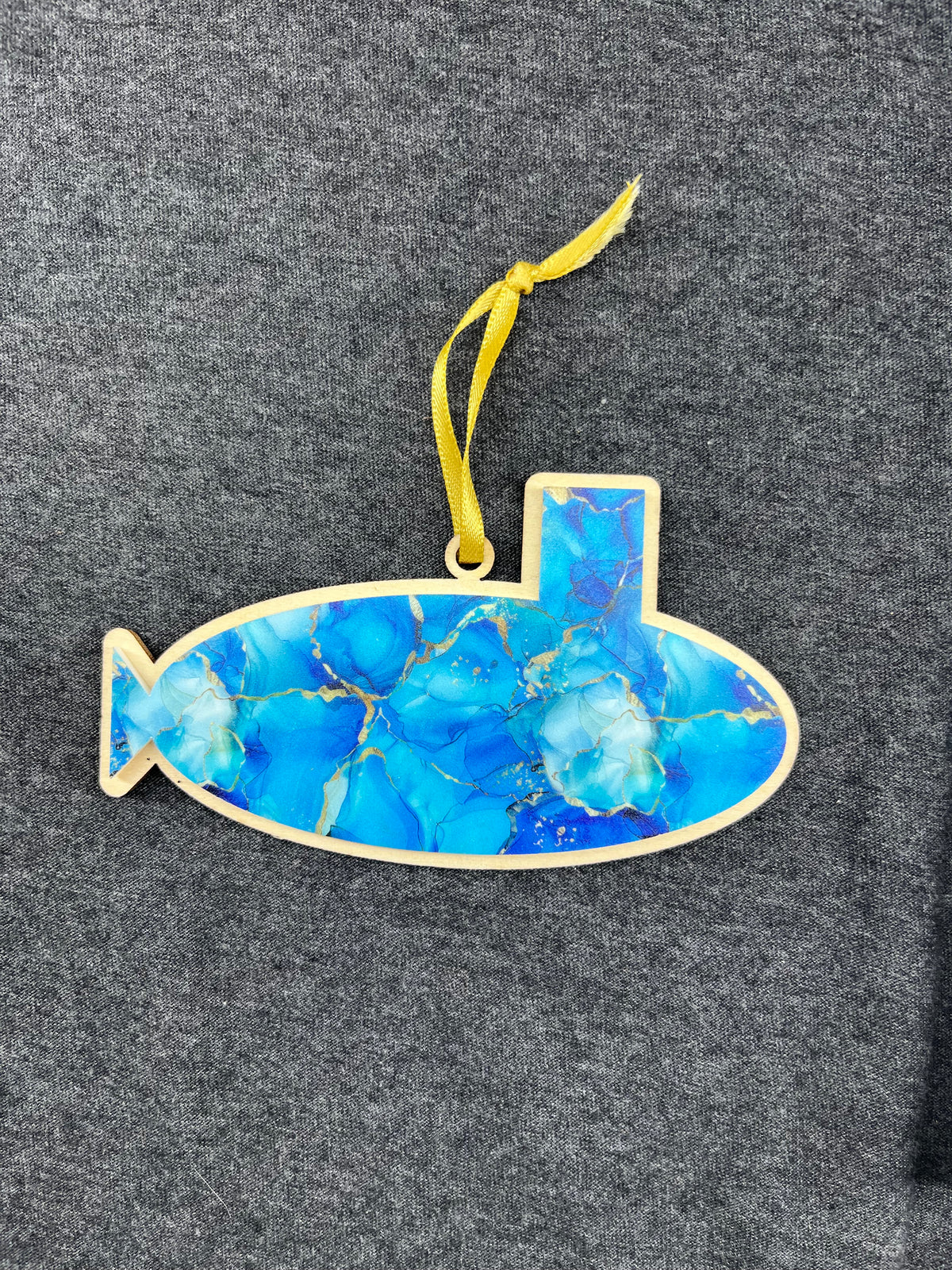 Blue and Gold Marble Layered Submarine Ornament (Lg)
