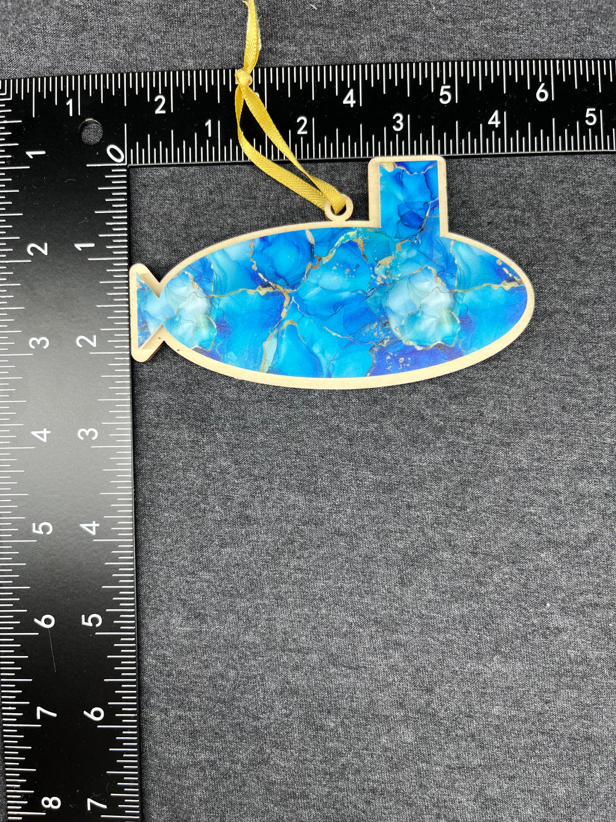 Blue and Gold Marble Layered Submarine Ornament (Lg)