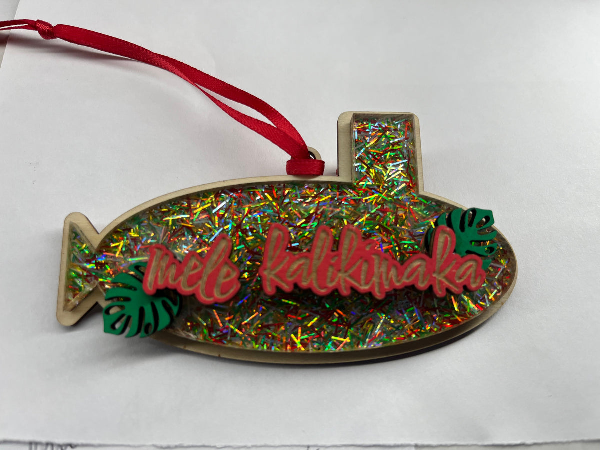 Layered Mele Kalikimaka Ornament - Glitter and Monstera