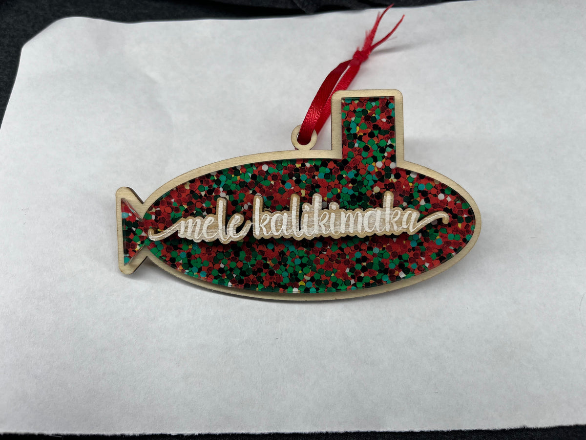 Mele Kalikimaka Glitter Layered Submarine Ornament