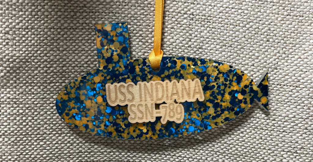 Blue/Yellow Sub Ornament USS INDIANA SSN-789