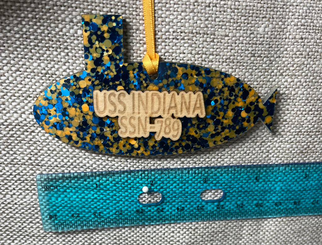 Blue/Yellow Sub Ornament USS INDIANA SSN-789