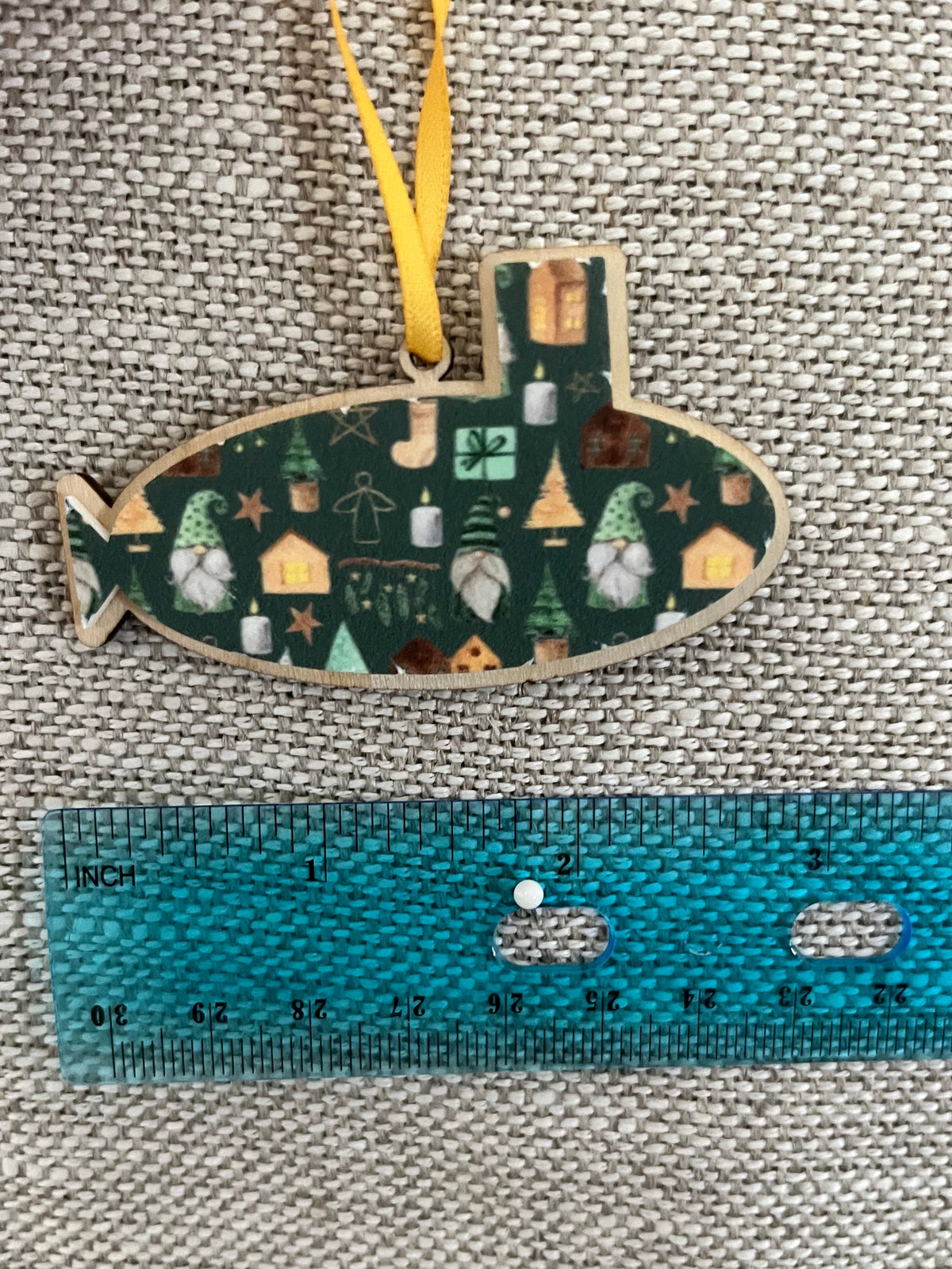 Green/Gold Gnome Pattern Small Layered Submarine Ornament