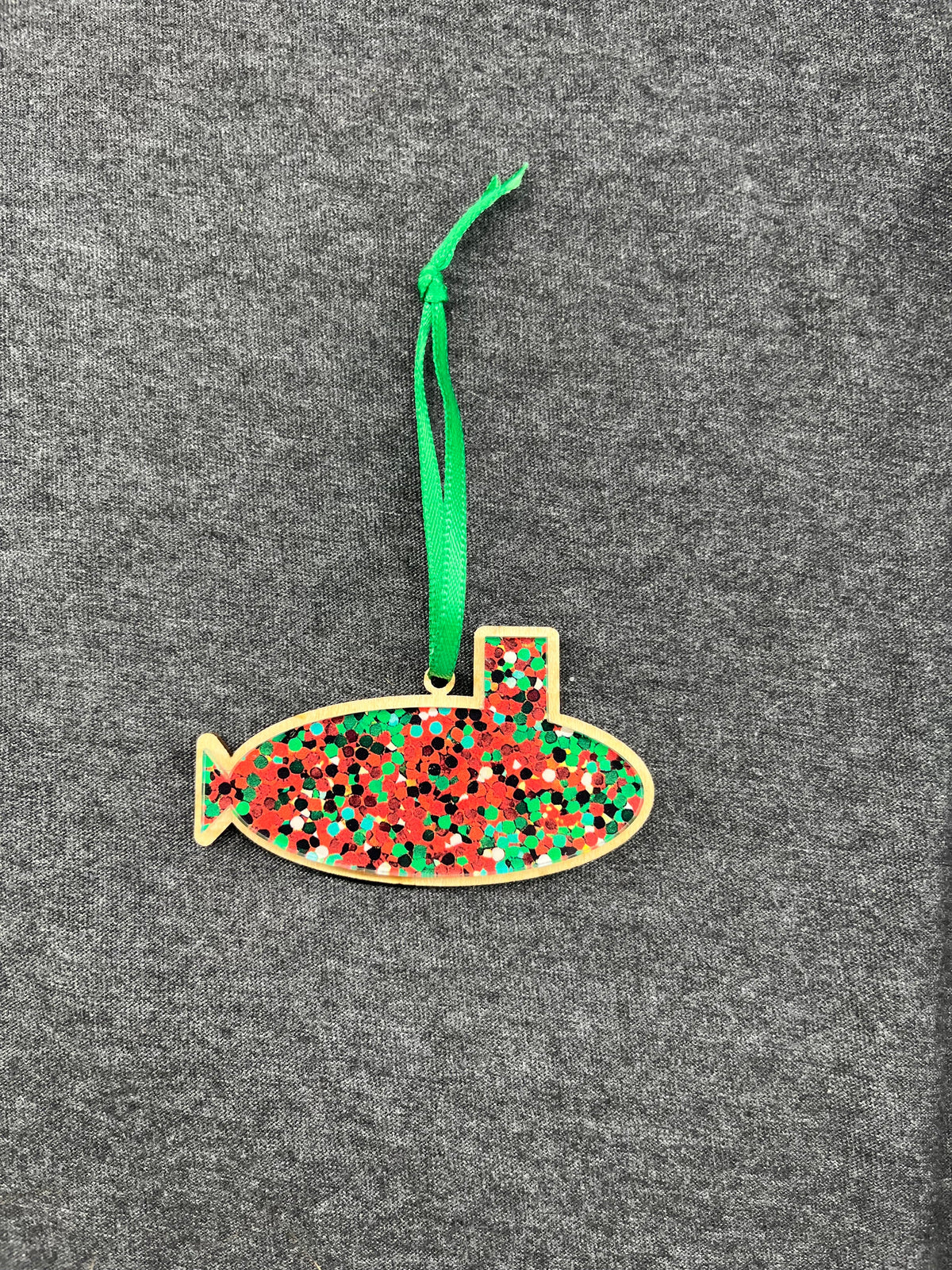 Red & Green Glitter Pattern Small Layered Submarine Ornament