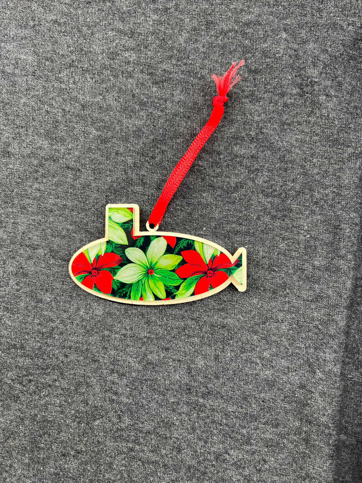 Red & White Poinsettia Small Layered Submarine Ornament