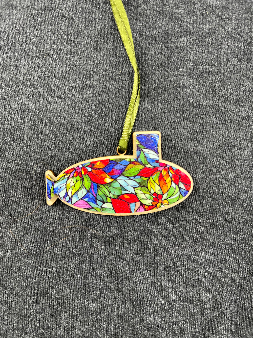 Stained Glass/Natural Base Small Layered Submarine Ornament