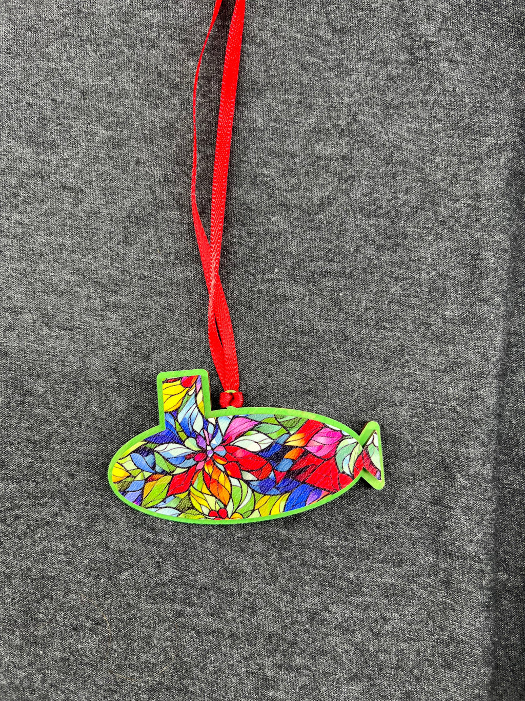 Stained Glass/Green Base Small Layered Submarine Ornament