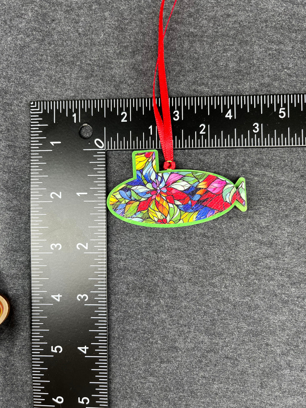Stained Glass/Green Base Small Layered Submarine Ornament