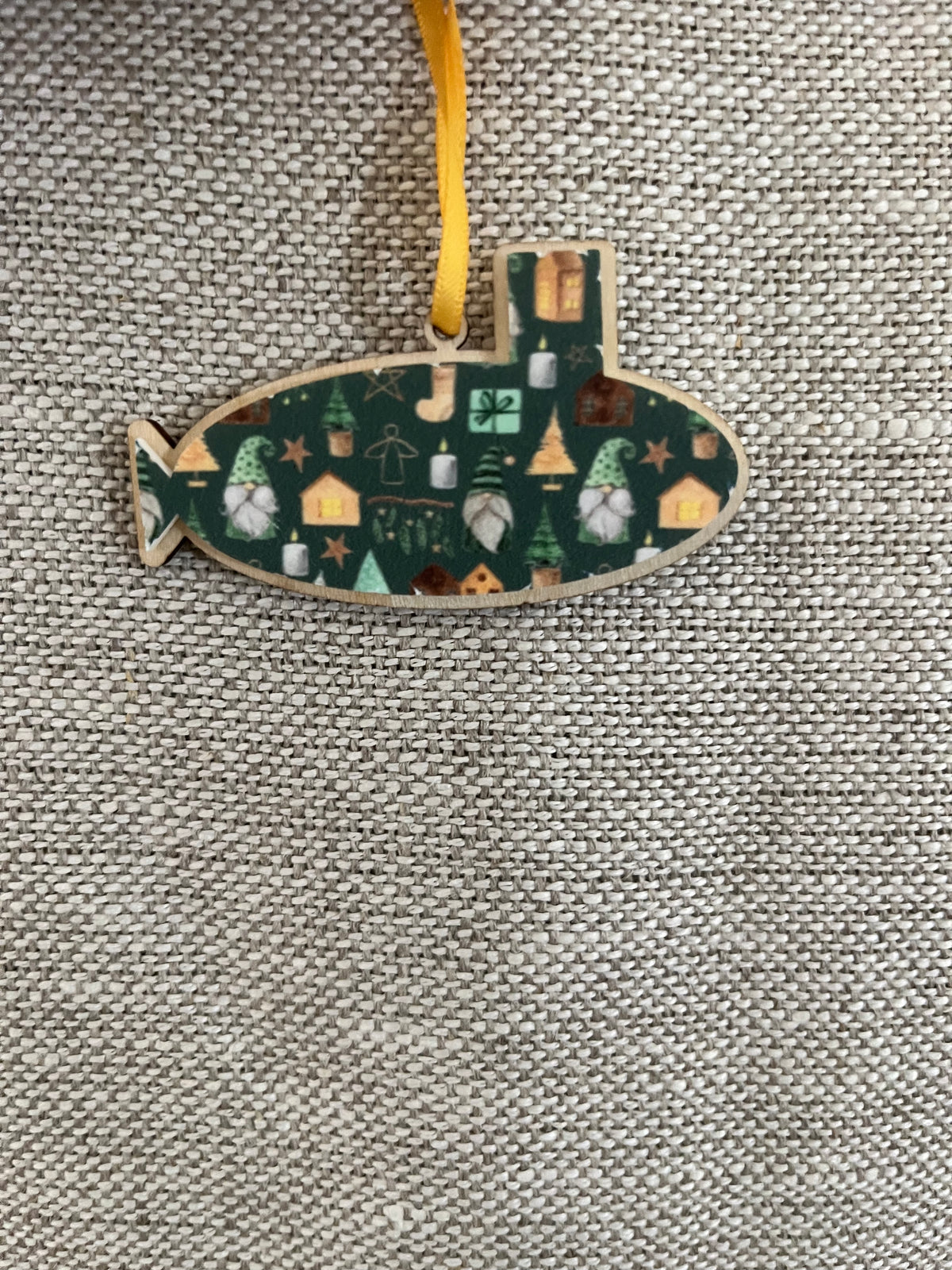 Green/Gold Gnome Pattern Small Layered Submarine Ornament